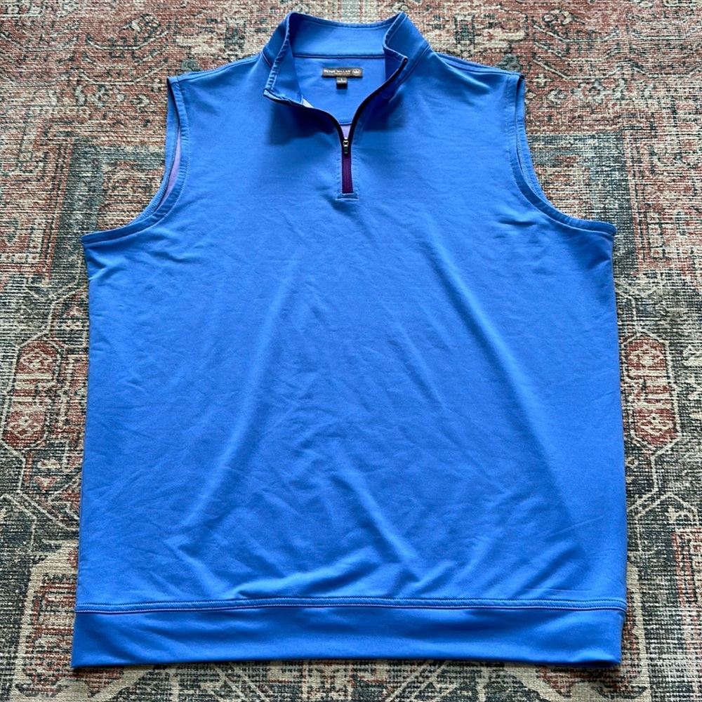 Peter Millar Crown Sport Vest Men's L 1/4 Zip Blue Stretch Golf Preppy Casual